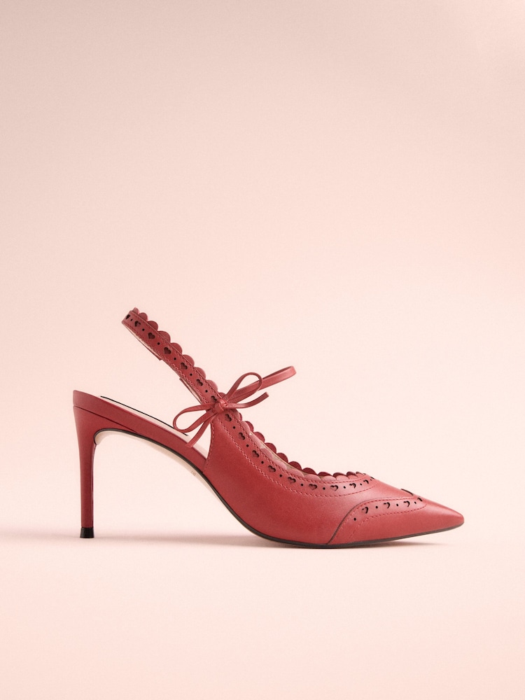 Red Tabitha Simmons x Next Josephine Leather Point Toe Bow Brogue Detail Slingback Shoes - Image 2 of 5
