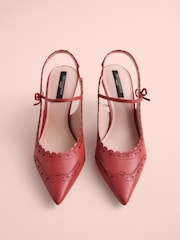 Red Tabitha Simmons x Next Josephine Leather Point Toe Bow Brogue Detail Slingback Shoes - Image 3 of 5