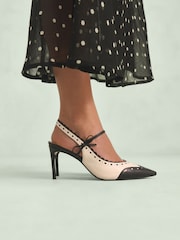 črna/bela - Tabitha Simmons x Next Josephine Leather Point Toe Bow Brogue Detail Slingback Shoes - Slika 1 iz 11
