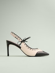 črna/bela - Tabitha Simmons x Next Josephine Leather Point Toe Bow Brogue Detail Slingback Shoes - Slika 8 iz 11