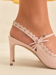 Svetlo roza - Tabitha Simmons x Next Josephine Leather Point Toe Bow Brogue Detail Slingback Shoes - Slika 3 iz 9