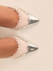 Svetlo roza - Tabitha Simmons x Next Josephine Leather Point Toe Bow Brogue Detail Slingback Shoes - Slika 4 iz 9