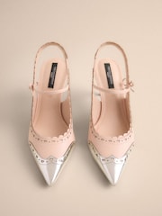 Svetlo roza - Tabitha Simmons x Next Josephine Leather Point Toe Bow Brogue Detail Slingback Shoes - Slika 5 iz 9