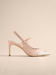 Svetlo roza - Tabitha Simmons x Next Josephine Leather Point Toe Bow Brogue Detail Slingback Shoes - Slika 6 iz 9