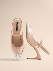 Svetlo roza - Tabitha Simmons x Next Josephine Leather Point Toe Bow Brogue Detail Slingback Shoes - Slika 7 iz 9