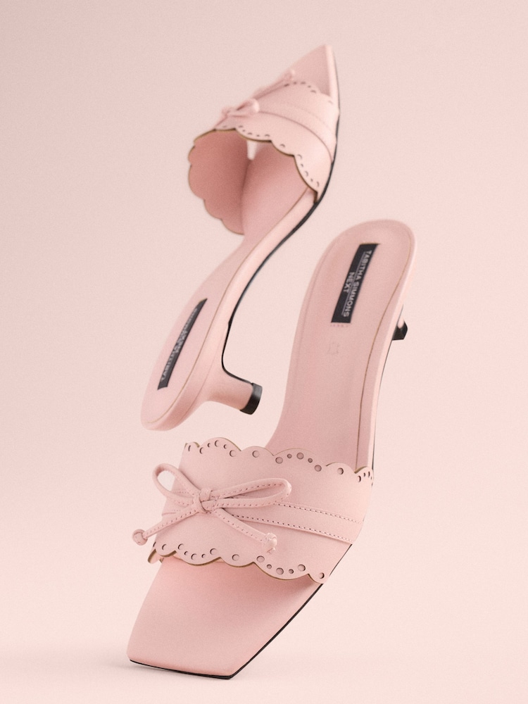 Light Pink Tabitha Simmons x Next Minnie Leather Square Toe Lazer Cut Bow Mule Kitens Shoes - Image 2 of 6