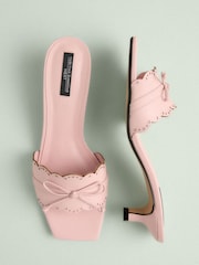 Light Pink Tabitha Simmons x Next Minnie Leather Square Toe Lazer Cut Bow Mule Kitens Shoes - Image 4 of 6