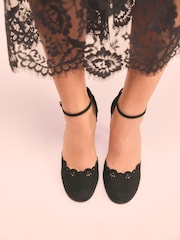 Black Tabitha Simmons x Next Orton Leather Round Toe Laser Cut Detail Heels - Image 2 of 11