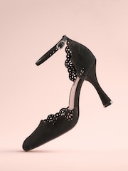 Black Tabitha Simmons x Next Orton Leather Round Toe Laser Cut Detail Heels - Image 7 of 11