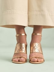 Gold Tabitha Simmons x Next Dahlia Leather Round Toe Laser Cut Detail Block Heel Sandals - Image 2 of 7