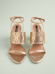 Gold Tabitha Simmons x Next Dahlia Leather Round Toe Laser Cut Detail Block Heel Sandals - Image 4 of 7