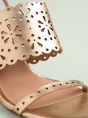 Gold Tabitha Simmons x Next Dahlia Leather Round Toe Laser Cut Detail Block Heel Sandals - Image 7 of 7