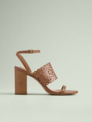 Tan Brown Tabitha Simmons x Next Dahlia Leather Round Toe Laser Cut Detail Block Heel Sandals - Image 2 of 4