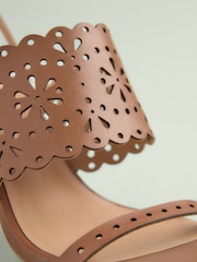 Tan Brown Tabitha Simmons x Next Dahlia Leather Round Toe Laser Cut Detail Block Heel Sandals - Image 4 of 4