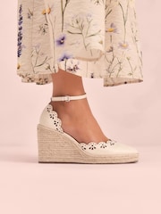 Bone Tabitha Simmons x Next Rosa Leather Laser Cut Detail Espadrille Wedges - Image 1 of 7