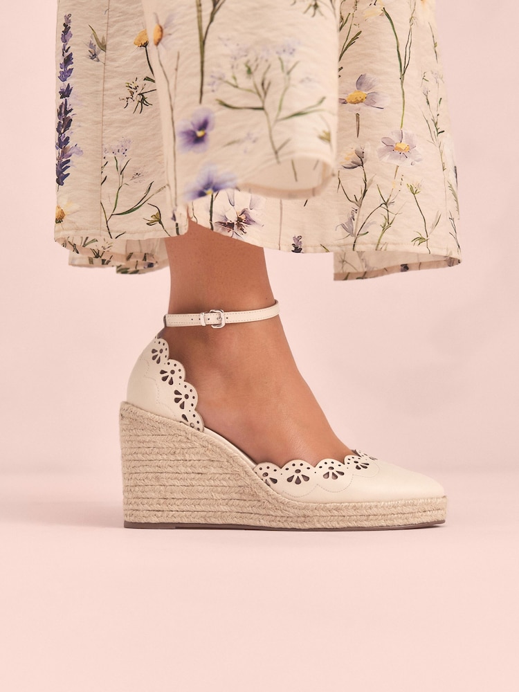 Bone Tabitha Simmons x Next Rosa Leather Laser Cut Detail Espadrille Wedges - Image 1 of 7