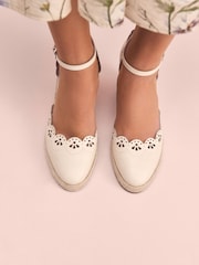 Bone Tabitha Simmons x Next Rosa Leather Laser Cut Detail Espadrille Wedges - Image 2 of 7