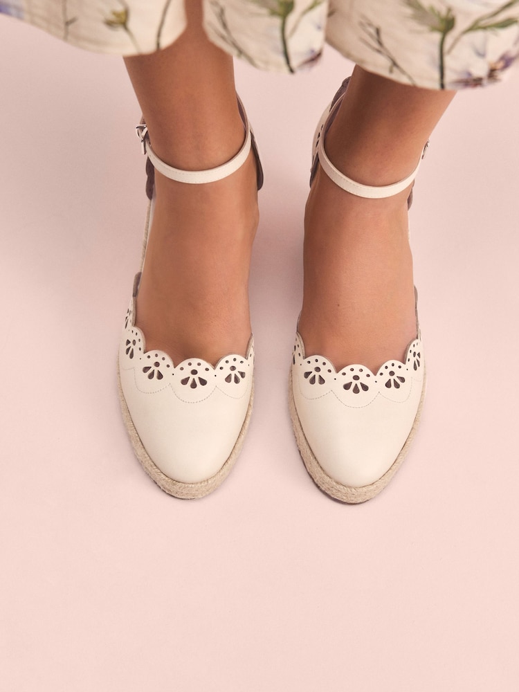 Bone Tabitha Simmons x Next Rosa Leather Laser Cut Detail Espadrille Wedges - Image 2 of 7