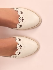 Bone Tabitha Simmons x Next Rosa Leather Laser Cut Detail Espadrille Wedges - Image 3 of 7