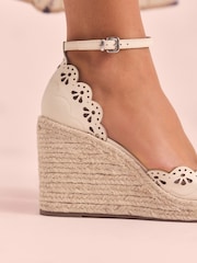 Bone Tabitha Simmons x Next Rosa Leather Laser Cut Detail Espadrille Wedges - Image 4 of 7
