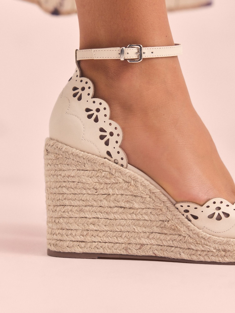 Bone Tabitha Simmons x Next Rosa Leather Laser Cut Detail Espadrille Wedges - Image 4 of 7