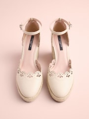 Bone Tabitha Simmons x Next Rosa Leather Laser Cut Detail Espadrille Wedges - Image 5 of 7