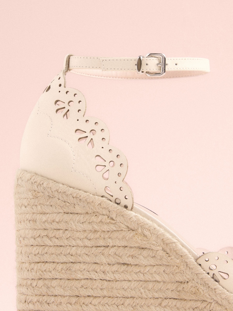 Bone Tabitha Simmons x Next Rosa Leather Laser Cut Detail Espadrille Wedges - Image 7 of 7