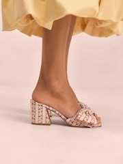 Light Pink Floral Tabitha Simmons x Next Liv Bow Block Mules - Image 2 of 10