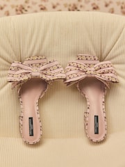 Light Pink Floral Tabitha Simmons x Next Liv Bow Block Mules - Image 4 of 10