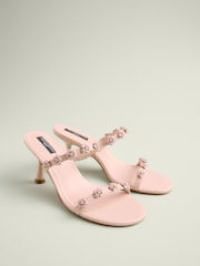 Rosa claro - Tabitha Simmons x Next Flora Leather Double Flower Detail Heel Mules - Imagen 5 de 5