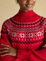 Vermelho - Suéter Joules Alba Fairisle de gola alta e algodão Blend - Imagem 6 de 8