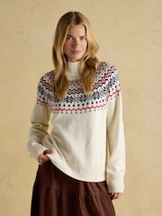 Creme - Suéter Joules Alba Fairisle de gola alta e algodão Blend - Imagem 1 de 8