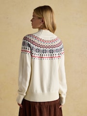 Creme - Suéter Joules Alba Fairisle de gola alta e algodão Blend - Imagem 2 de 8