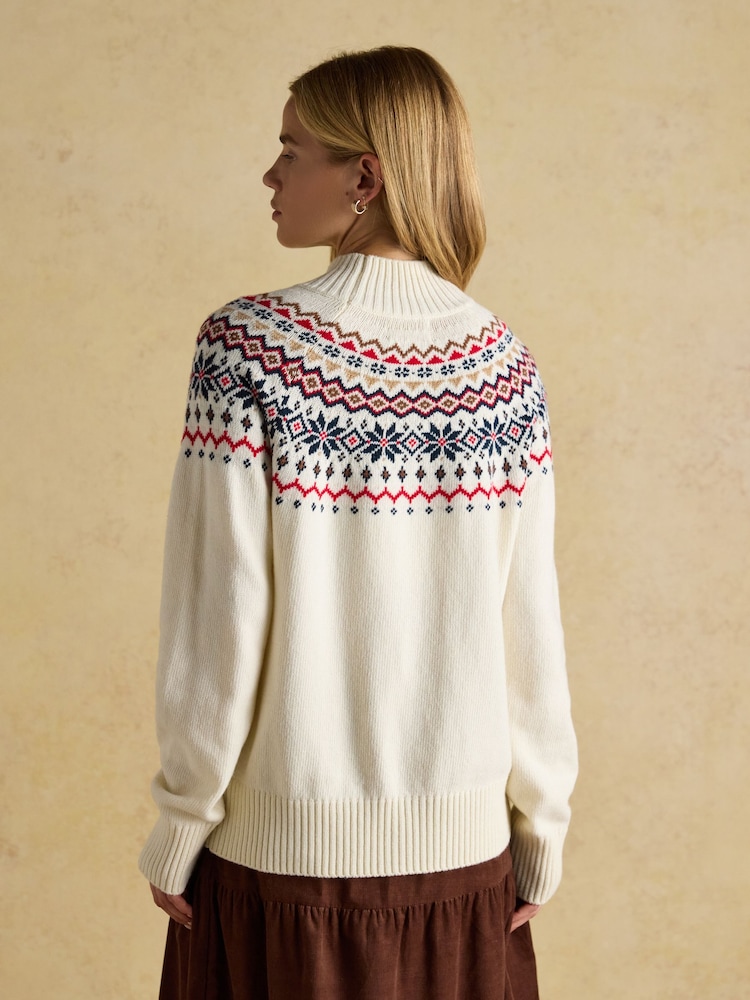 Creme - Suéter Joules Alba Fairisle de gola alta e algodão Blend - Imagem 2 de 8