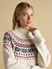 Creme - Suéter Joules Alba Fairisle de gola alta e algodão Blend - Imagem 4 de 8