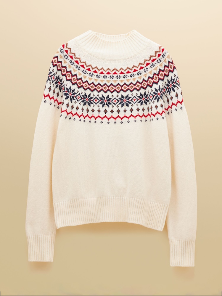 Creme - Suéter Joules Alba Fairisle de gola alta e algodão Blend - Imagem 8 de 8