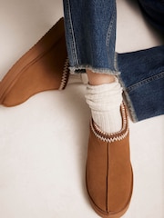 Mint Velvet Brown Suede Chunky Slippers - Image 1 of 4