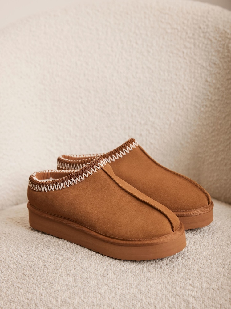 Mint Velvet Brown Suede Chunky Slippers - Image 2 of 4