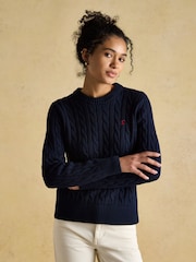 Joules Classic Cable Navy Cotton Crew Neck Jumper - Image 1 of 6
