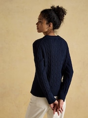 Joules Classic Cable Navy Cotton Crew Neck Jumper - Image 2 of 6
