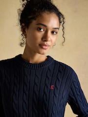 Joules Classic Cable Navy Cotton Crew Neck Jumper - Image 3 of 6
