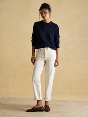 Joules Classic Cable Navy Cotton Crew Neck Jumper - Image 4 of 6