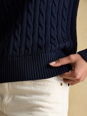 Joules Classic Cable Navy Cotton Crew Neck Jumper - Image 5 of 6