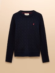Joules Classic Cable Navy Cotton Crew Neck Jumper - Image 6 of 6