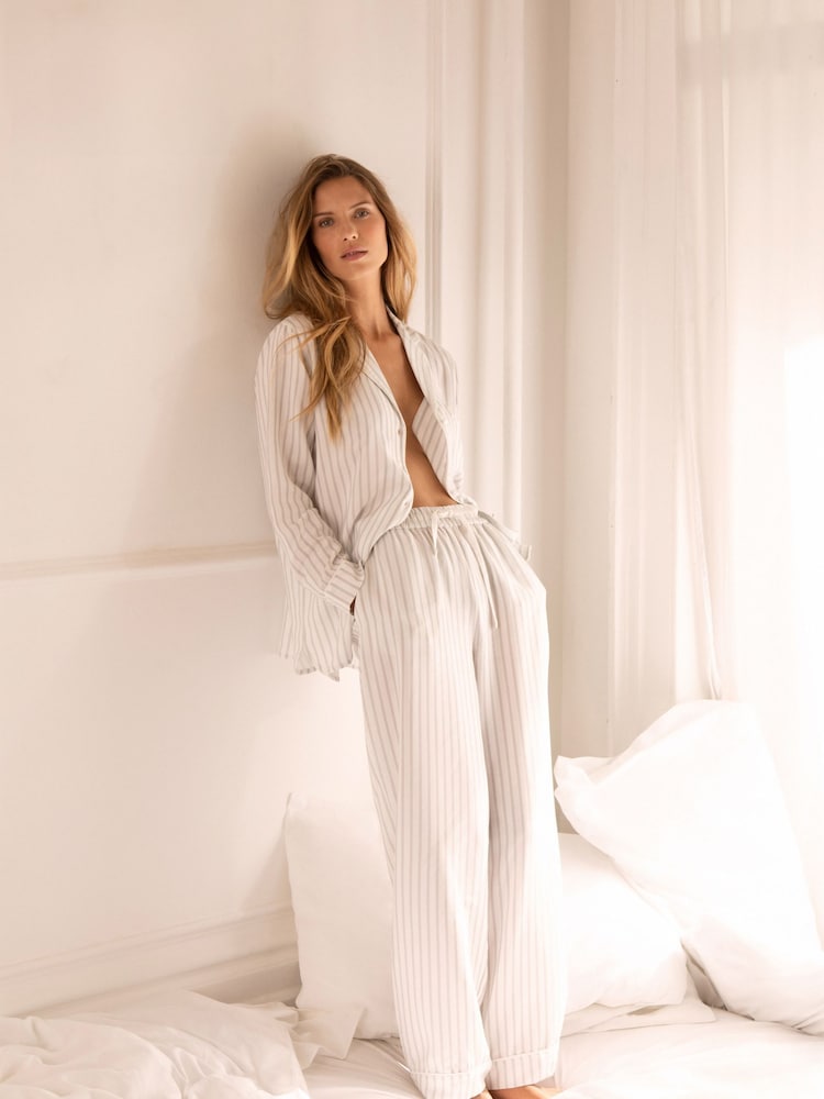 Mint Velvet Grey Striped Pyjama Shirt - Image 2 of 7