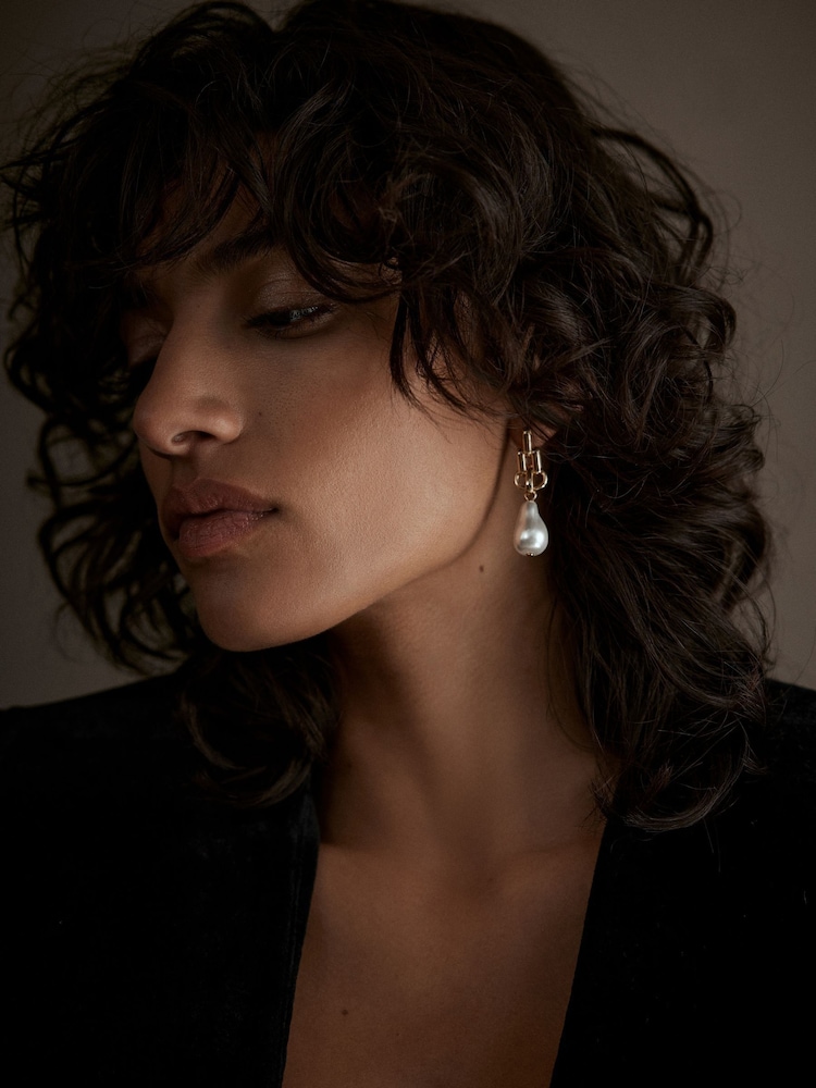 Mint Velvet Gold Tone Pearl Drop Earrings - Image 3 of 3 Mint Velvet Gold Tone Pearl Drop Earrings - Image 3 of 3