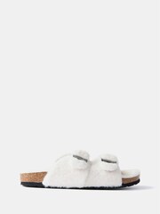 Mint Velvet Cream Faux Fur Buckled Slippers - Image 2 of 3