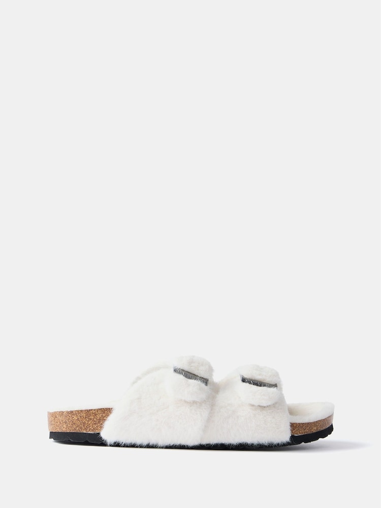 Mint Velvet Cream Faux Fur Buckled Slippers - Image 2 of 3