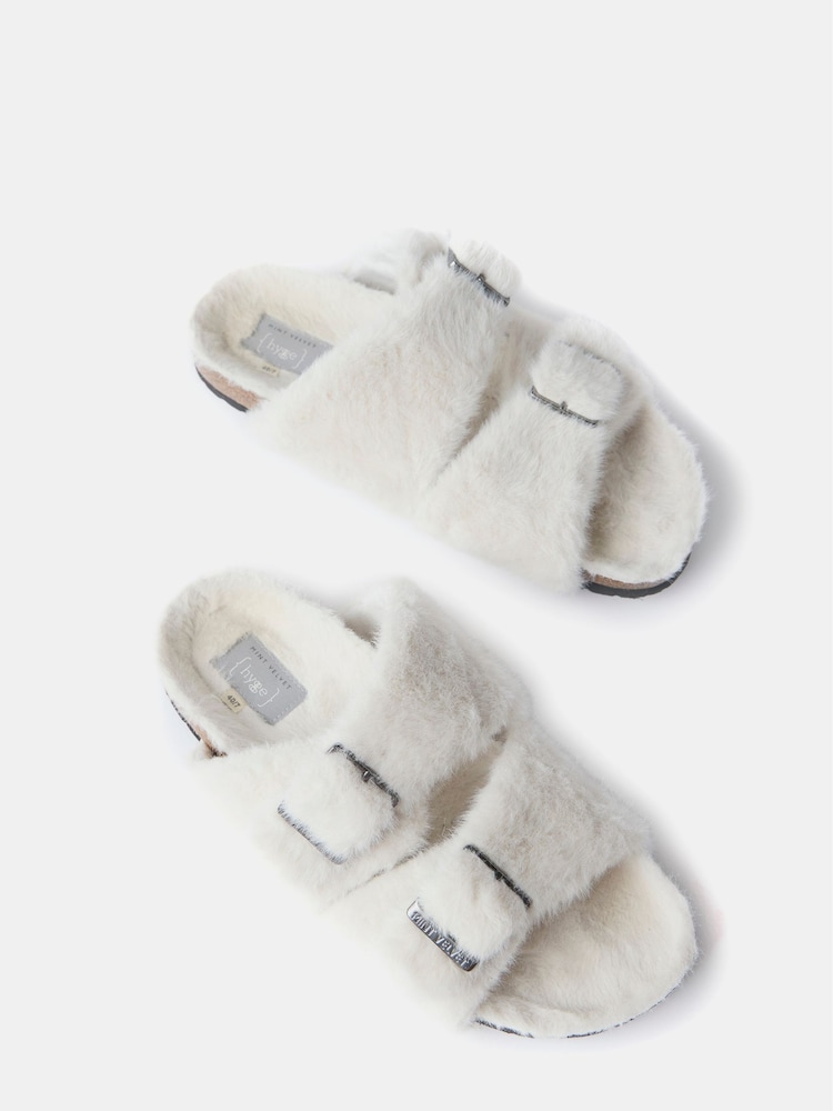 Mint Velvet Cream Faux Fur Buckled Slippers - Image 3 of 3 Mint Velvet Cream Faux Fur Buckled Slippers - Image 3 of 3