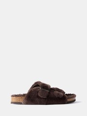 Mint Velvet Brown Faux Fur Buckled Slippers - Image 1 of 3